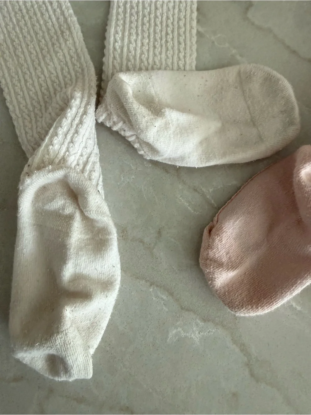 H&M Ribbed Knee-High Tights in Cream and Blush Pink